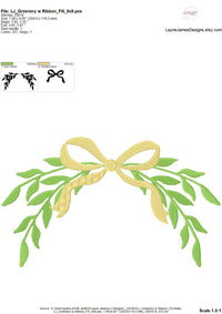 Greenery with Ribbon Fill Stitch Embroidery Design