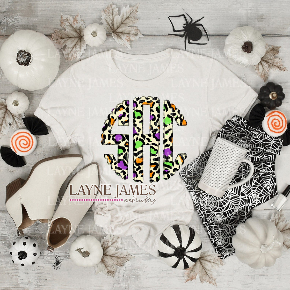 Halloween Leopard Monogram Tee